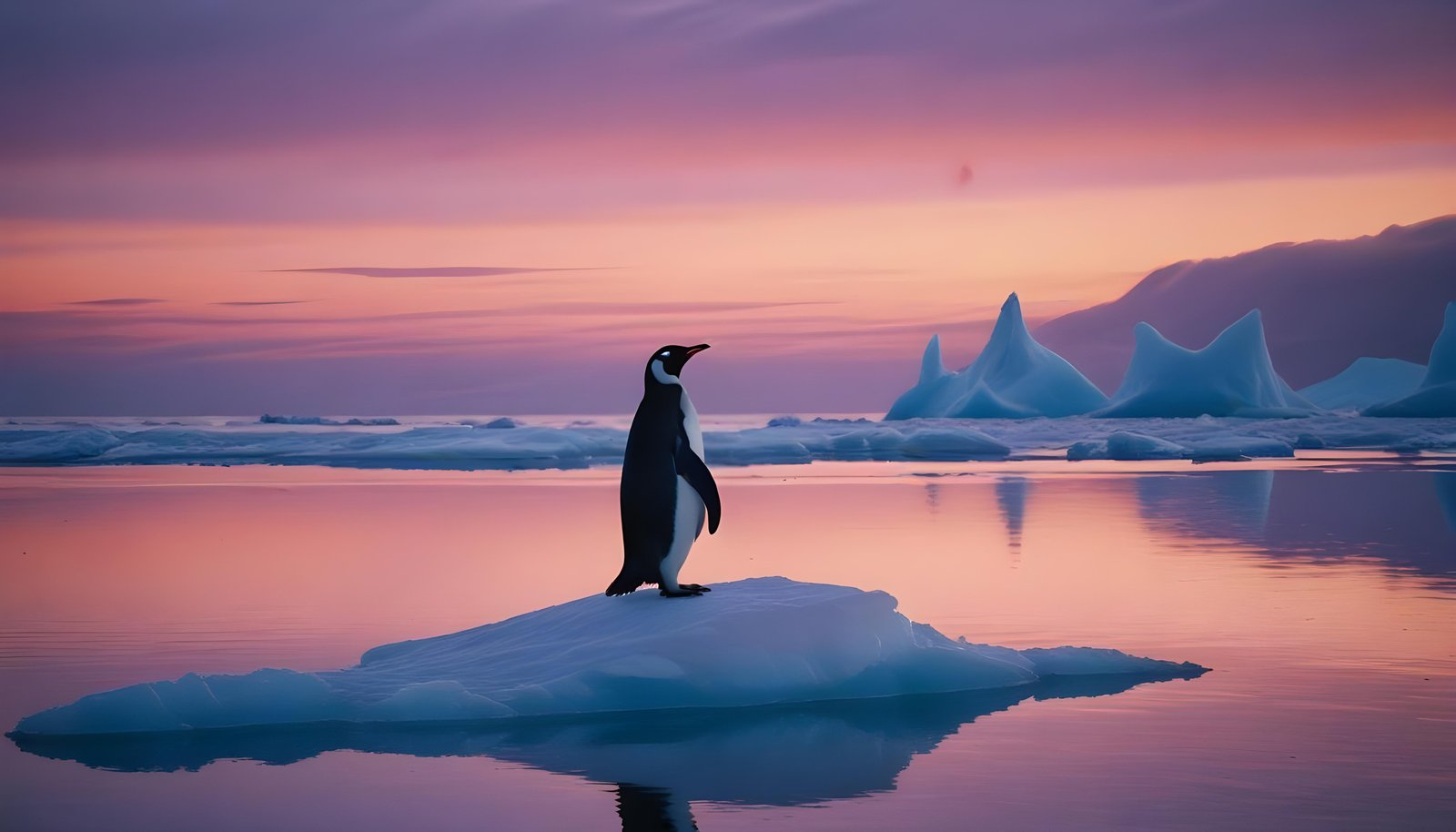 Majestic Penguin in Antarctic Landscape with Snow Covered Mountains Background