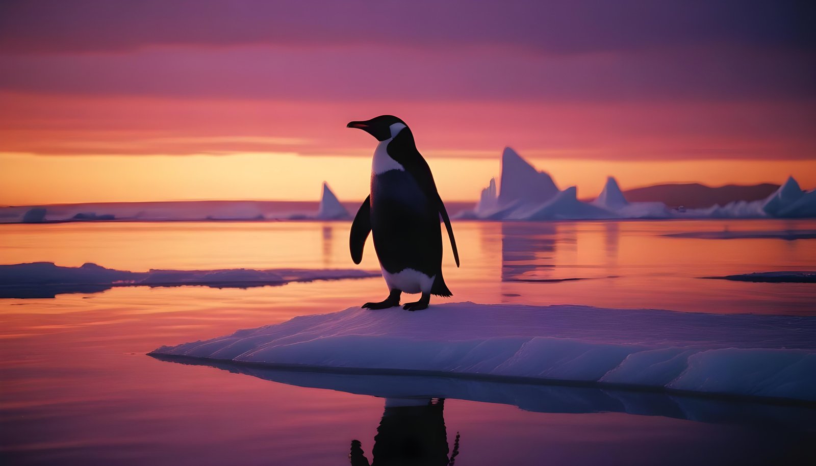 Majestic Penguin in Antarctic Landscape with Snow Covered Mountains Background
