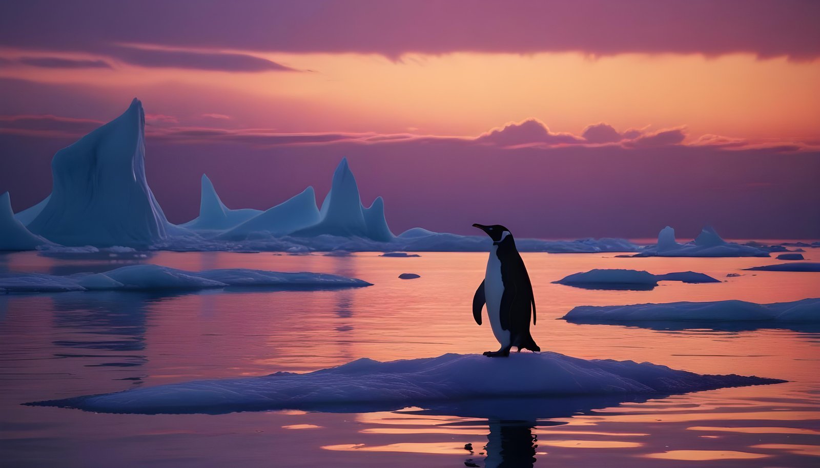 Majestic Penguin in Antarctic Landscape with Snow Covered Mountains Background