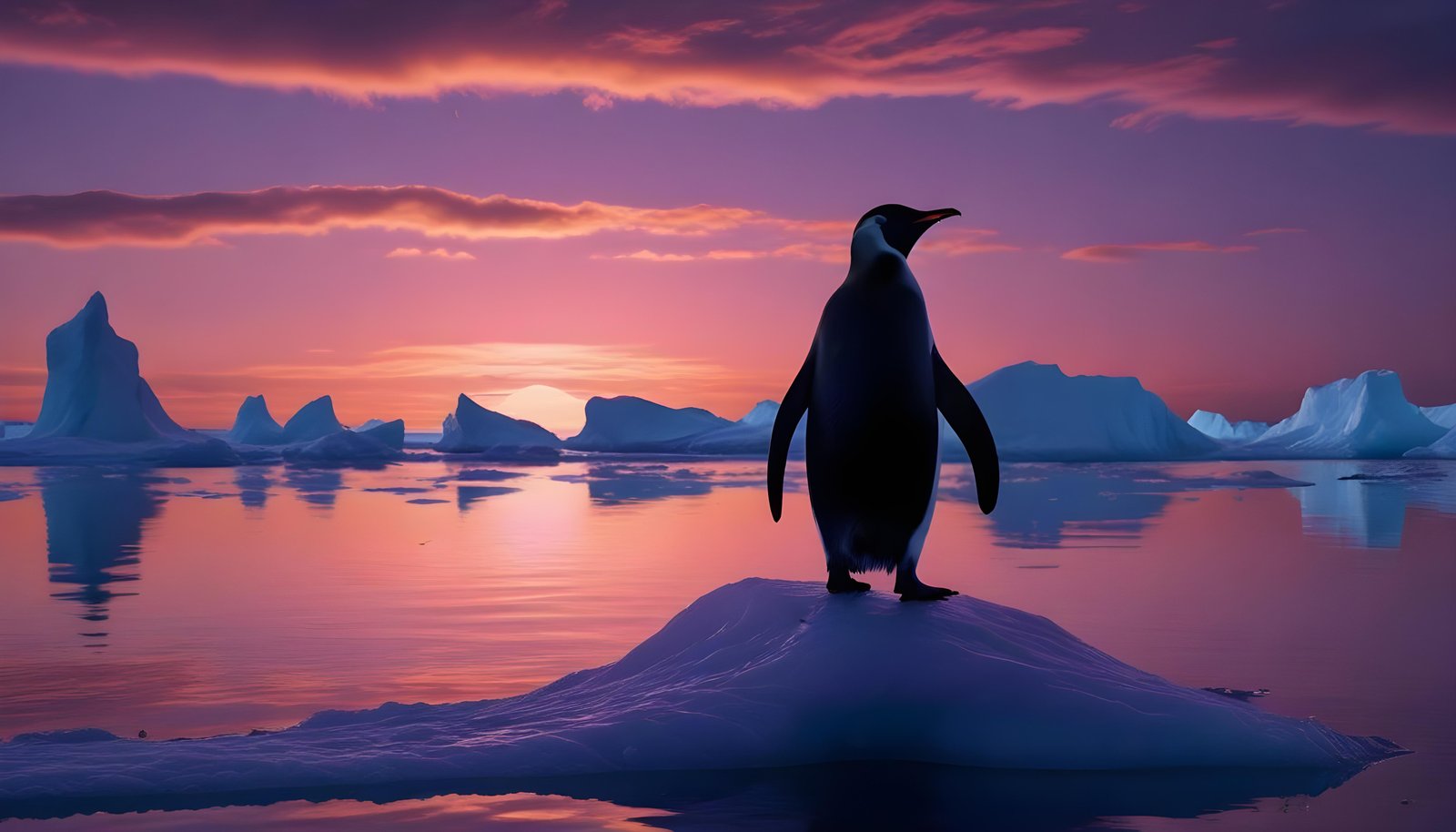 Majestic Penguin in Antarctic Landscape with Snow Covered Mountains Background