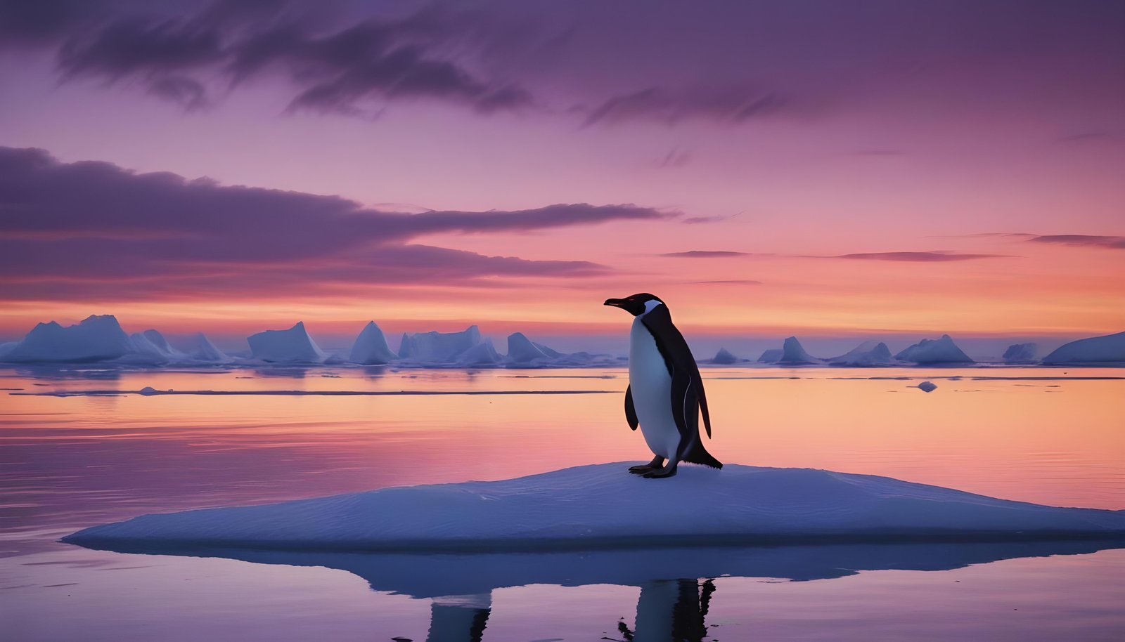 Majestic Penguin in Antarctic Landscape with Snow Covered Mountains Background