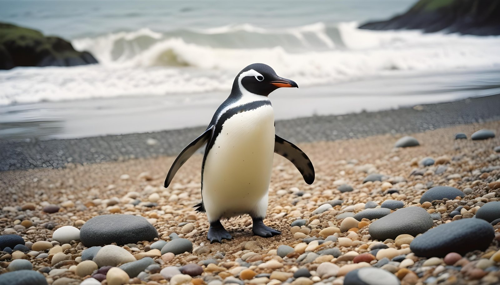 Majestic Penguin in Antarctic Landscape with Snow Covered Mountains Background