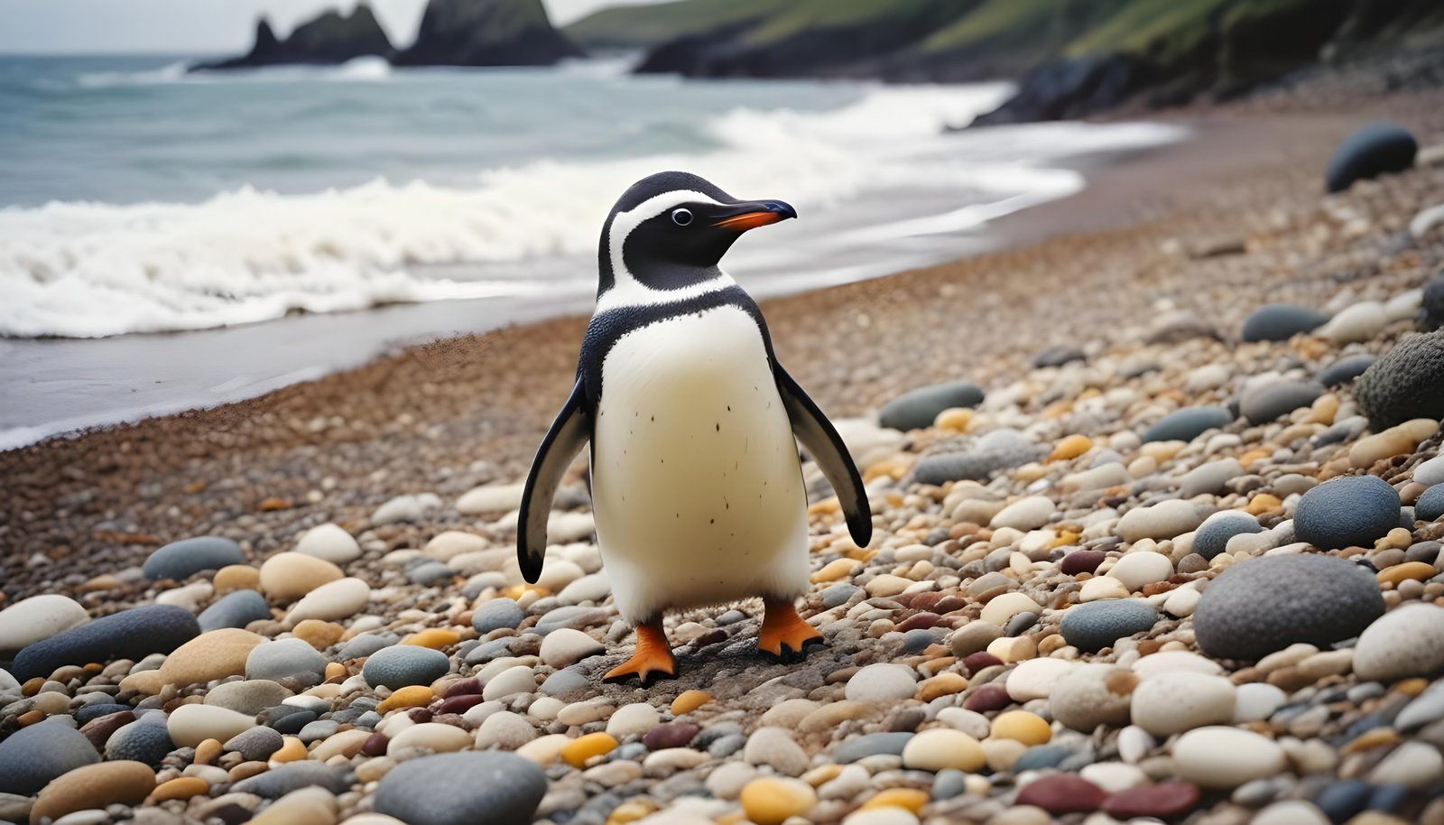 Majestic Penguin in Antarctic Landscape with Snow Covered Mountains Background
