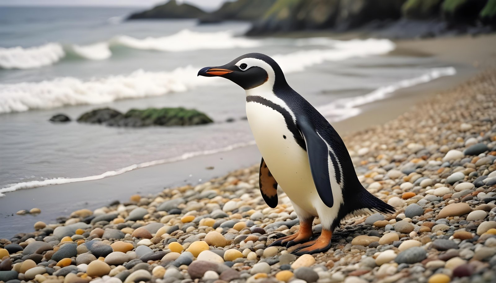 Majestic Penguin in Antarctic Landscape with Snow Covered Mountains Background
