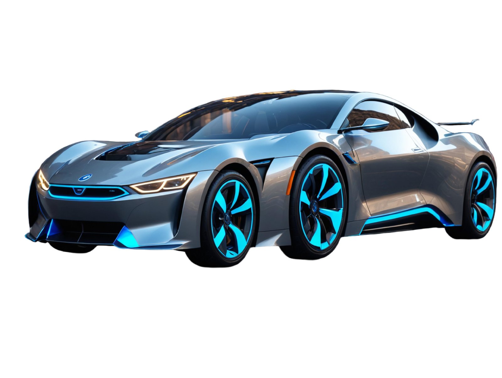 Modern Electric Sports Car Isolated on White Background