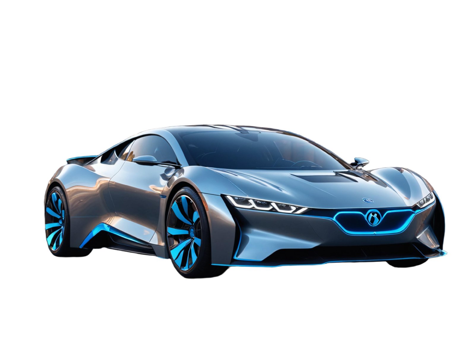 Modern Electric Sports Car Isolated on White Background