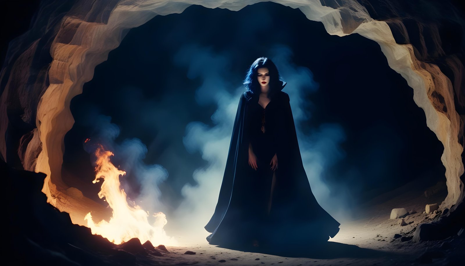 Mystical Vampire Queen Holding Red Rose in Dark Fantasy Gothic Setting