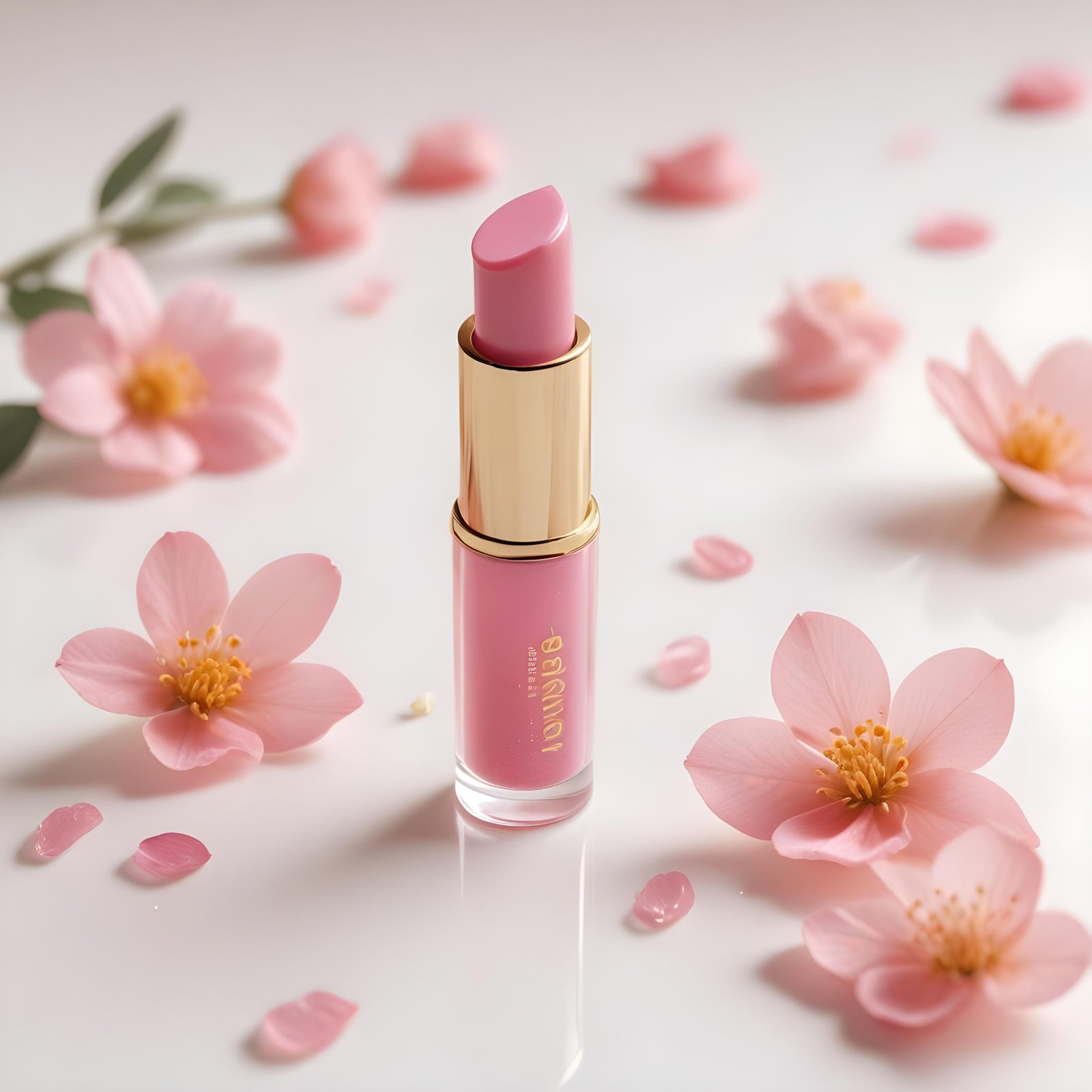 Premium Pink Lipstick and Lip Gloss Cosmetic Product Mockup on Clean Background