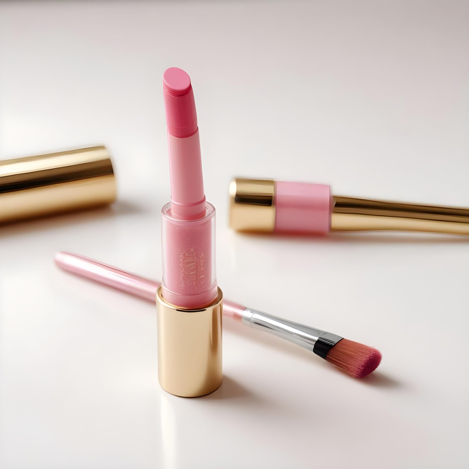 Premium Pink Lipstick and Lip Gloss Cosmetic Product Mockup on Clean Background
