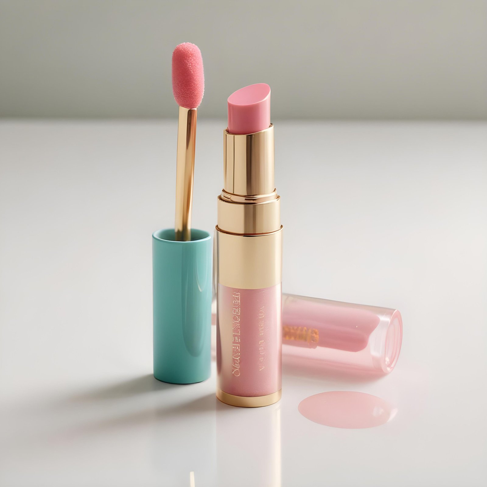 Premium Pink Lipstick and Lip Gloss Cosmetic Product Mockup on Clean Background