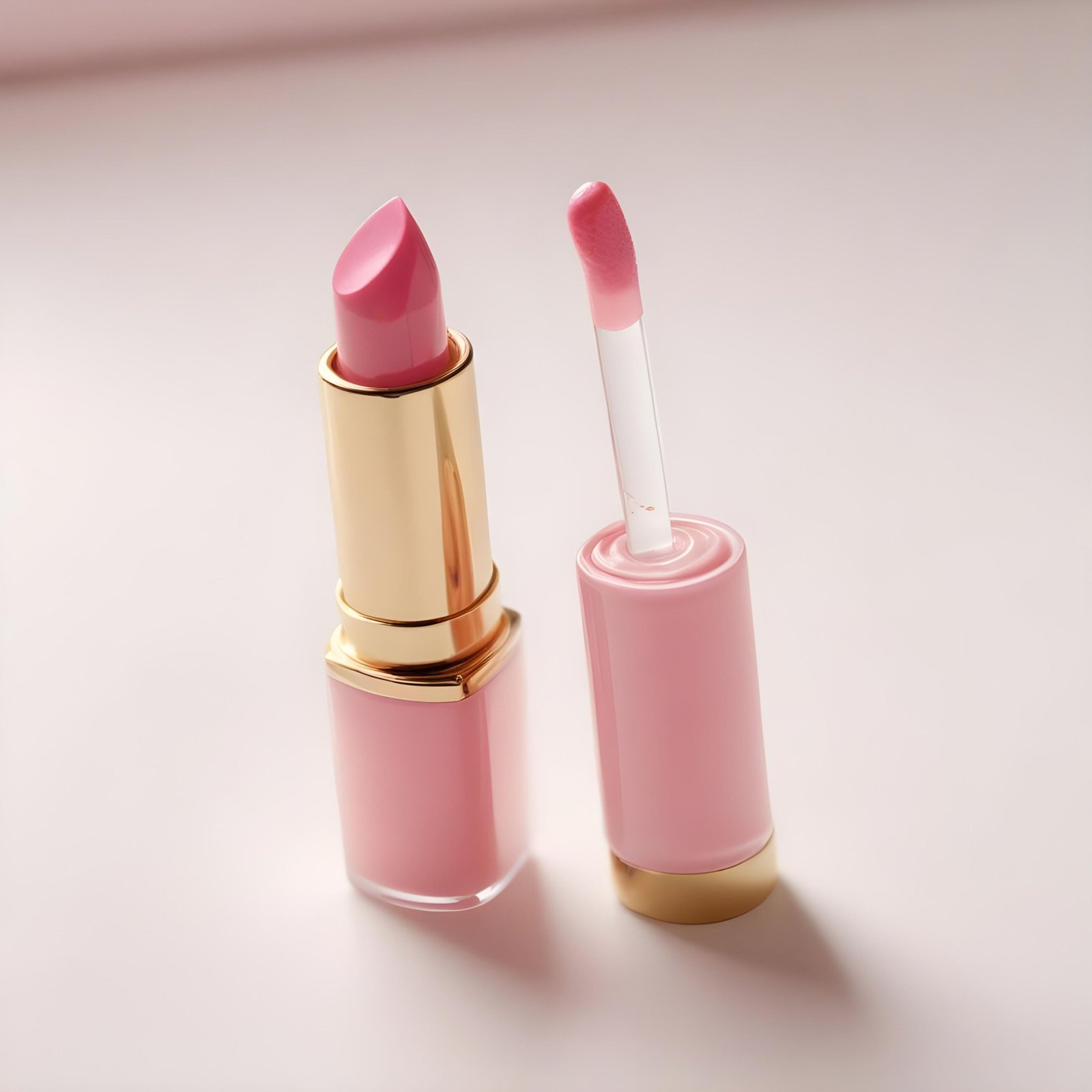 Premium Pink Lipstick and Lip Gloss Cosmetic Product Mockup on Clean Background