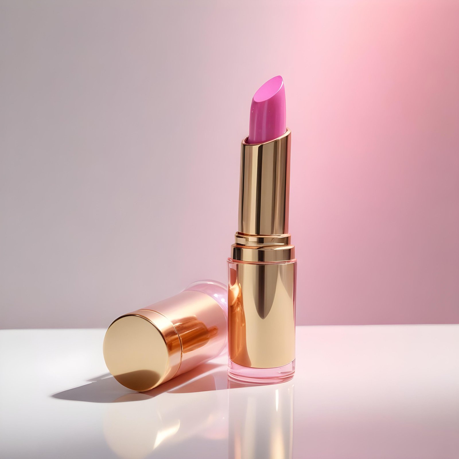 Premium Pink Lipstick and Lip Gloss Cosmetic Product Mockup on Clean Background