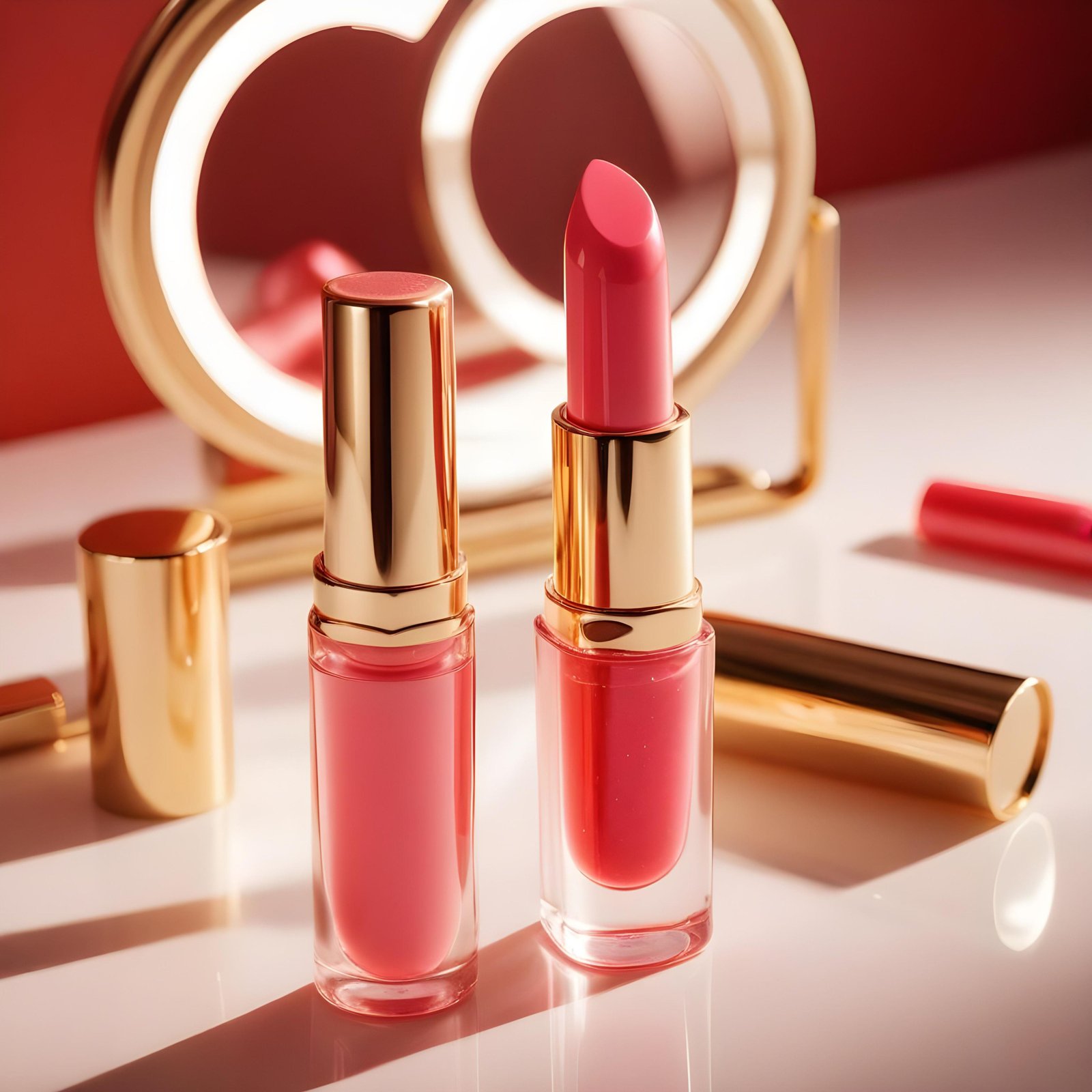Premium Pink Lipstick and Lip Gloss Cosmetic Product Mockup on Clean Background