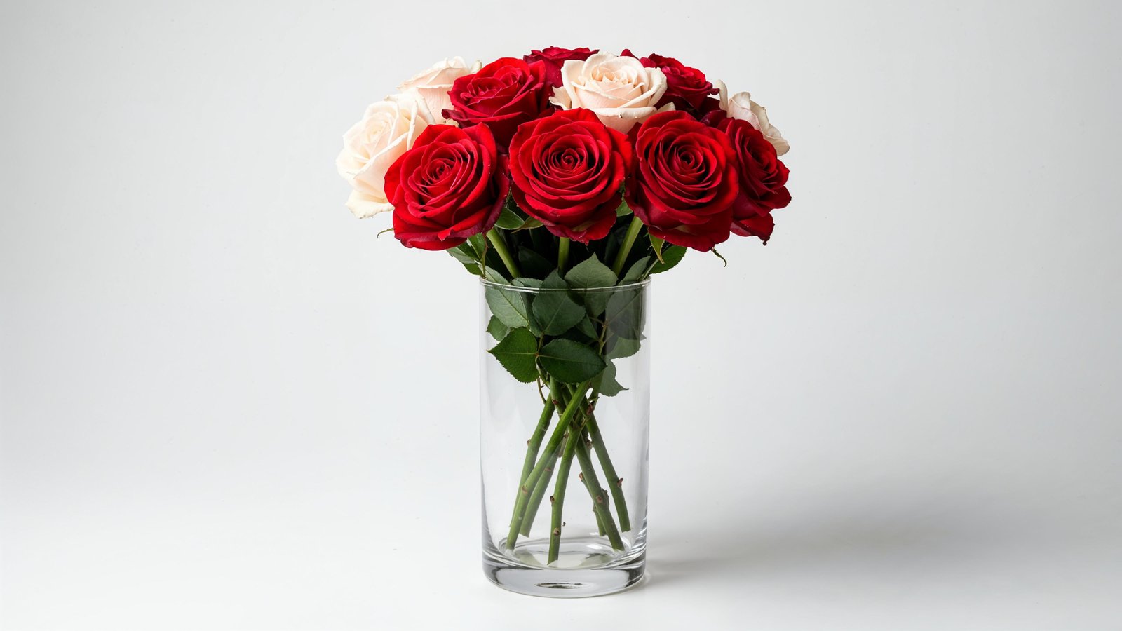 Romantic Red and Blush Rose Bouquet in Glass Vase