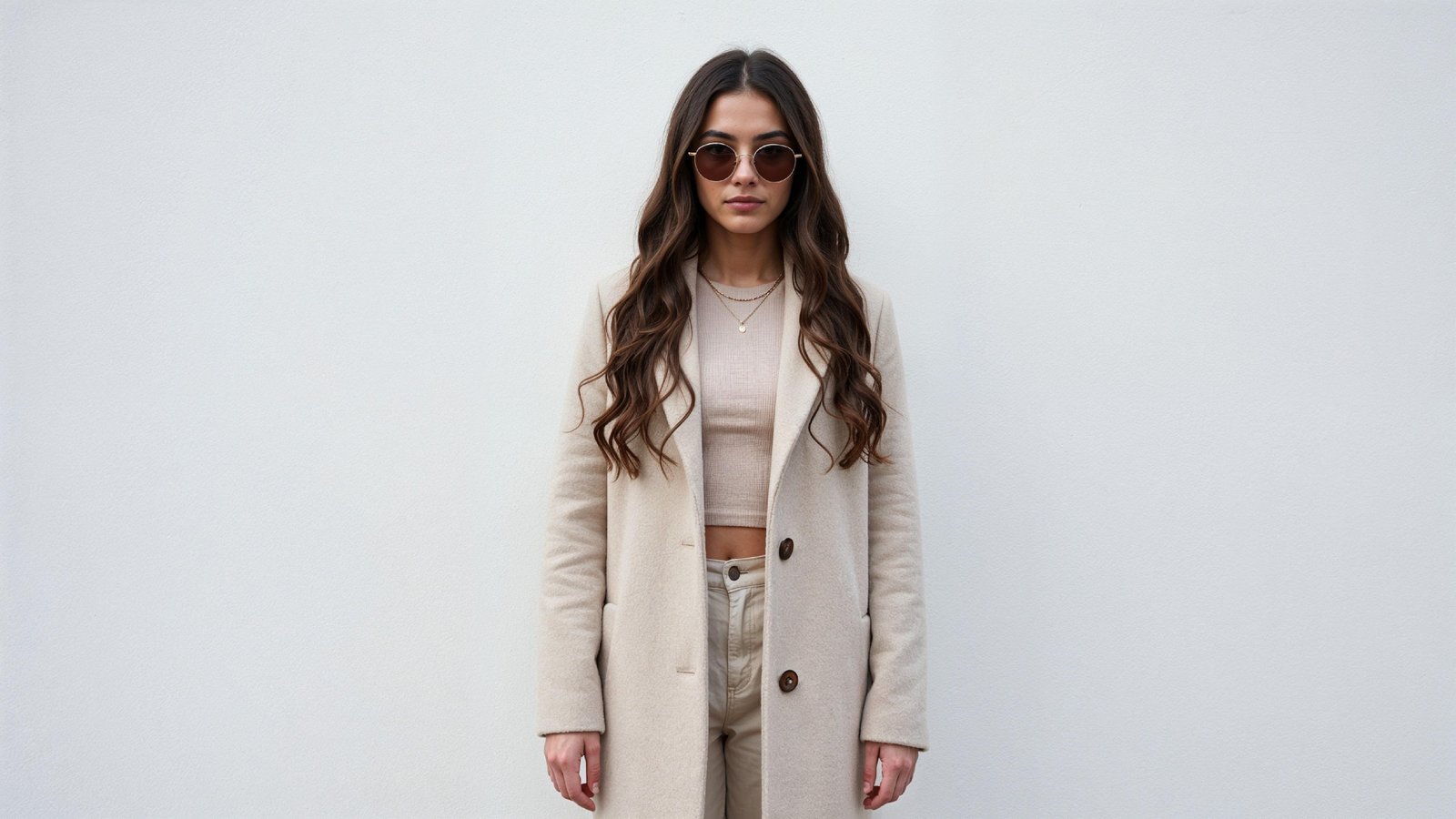 Stylish Young Woman Wearing Elegant Coat and Modern Fashion Outfit