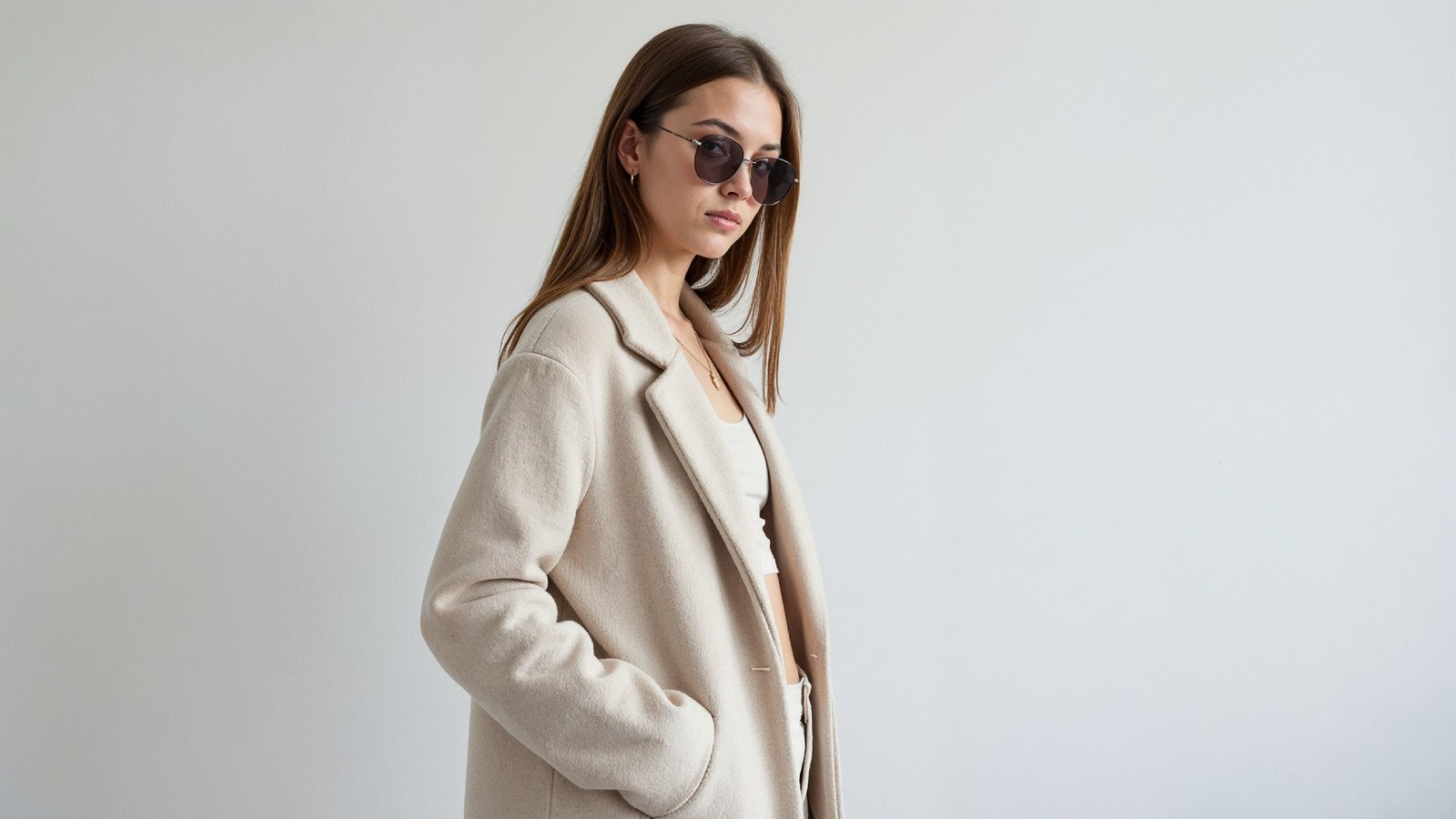 Stylish Young Woman Wearing Elegant Coat and Modern Fashion Outfit