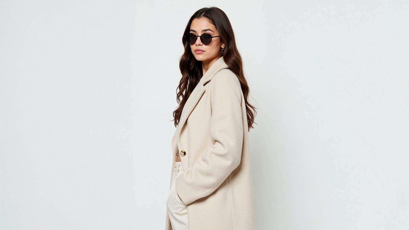 Stylish Young Woman Wearing Elegant Coat and Modern Fashion Outfit