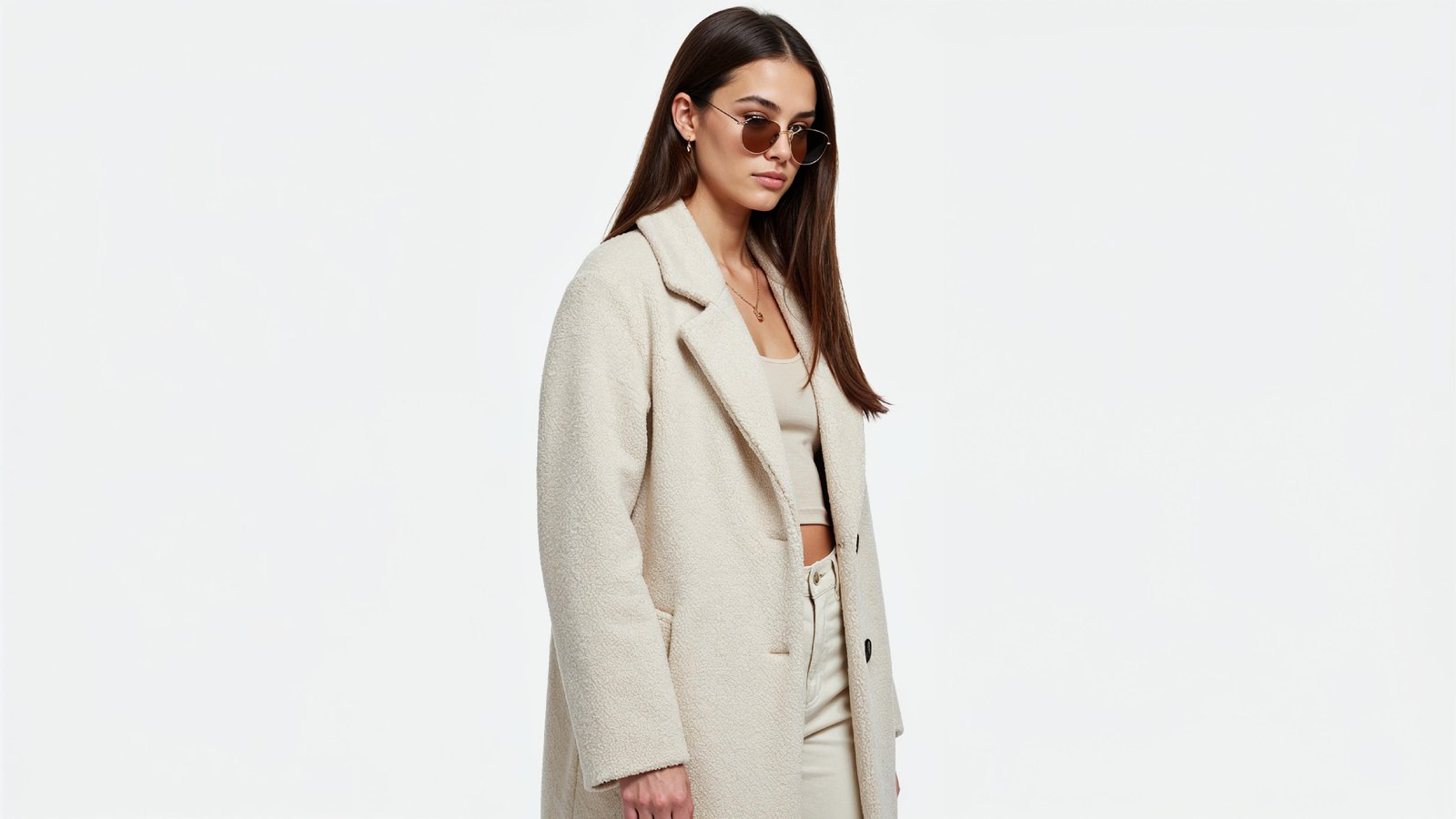 Stylish Young Woman Wearing Elegant Coat and Modern Fashion Outfit