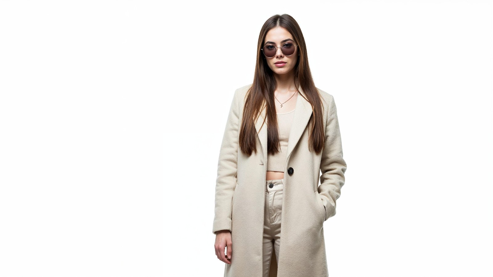 Stylish Young Woman Wearing Elegant Coat and Modern Fashion Outfit