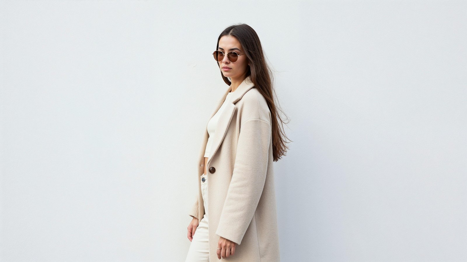 Stylish Young Woman Wearing Elegant Coat and Modern Fashion Outfit