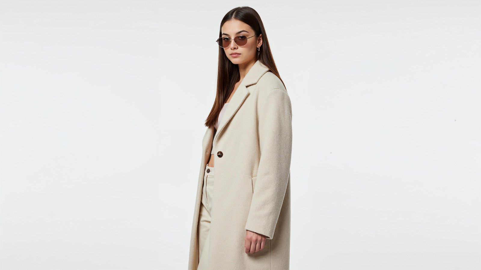 Stylish Young Woman Wearing Elegant Coat and Modern Fashion Outfit