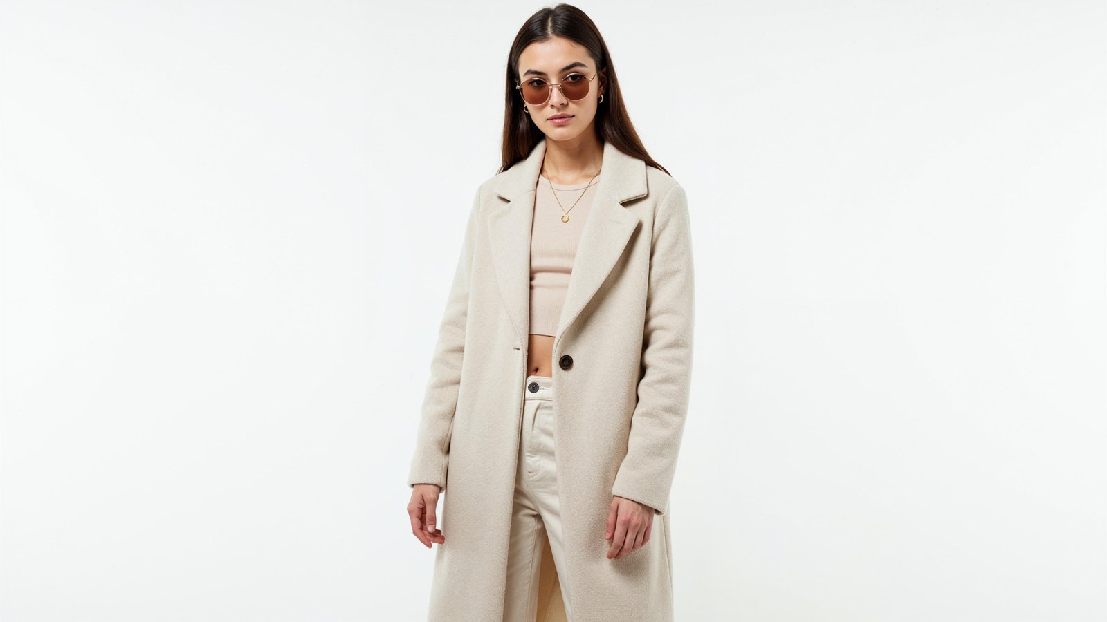 Stylish Young Woman Wearing Elegant Coat and Modern Fashion Outfit