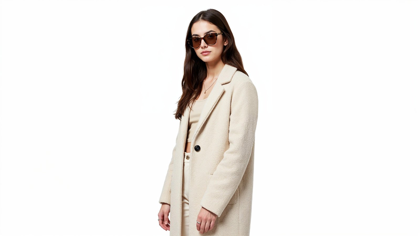 Stylish Young Woman Wearing Elegant Coat and Modern Fashion Outfit