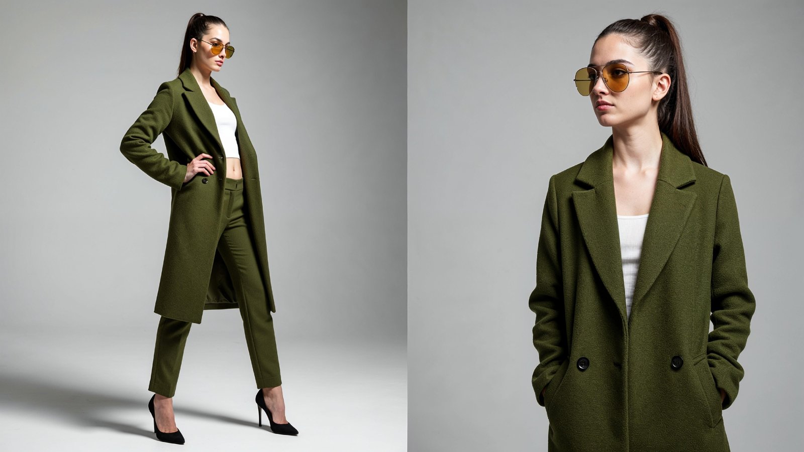 Stylish Young Woman Wearing Elegant Coat and Modern Fashion Outfit