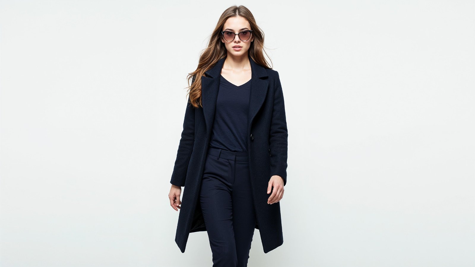 Stylish Young Woman Wearing Elegant Coat and Modern Fashion Outfit