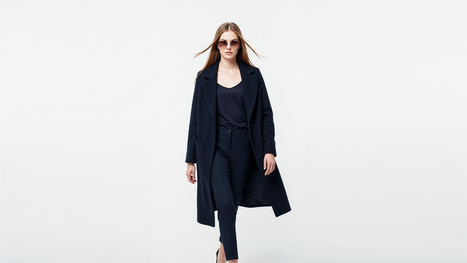 Stylish Young Woman Wearing Elegant Coat and Modern Fashion Outfit