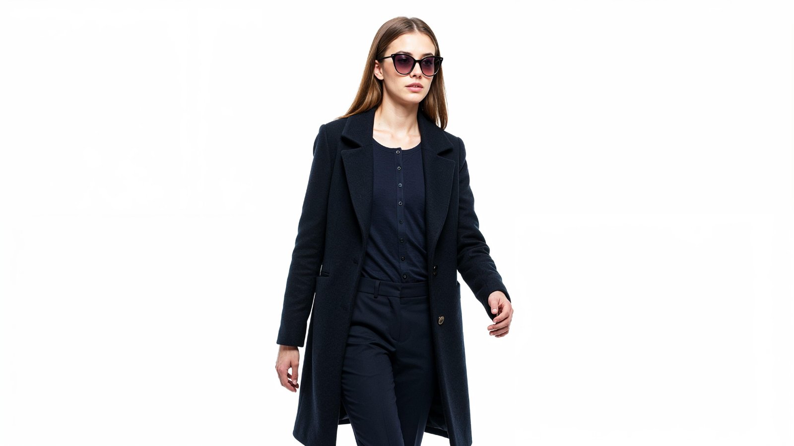 Stylish Young Woman Wearing Elegant Coat and Modern Fashion Outfit