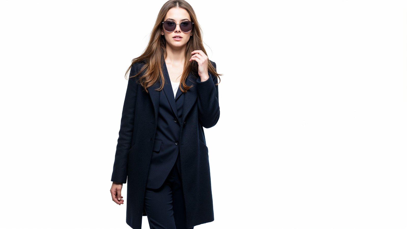 Stylish Young Woman Wearing Elegant Coat and Modern Fashion Outfit