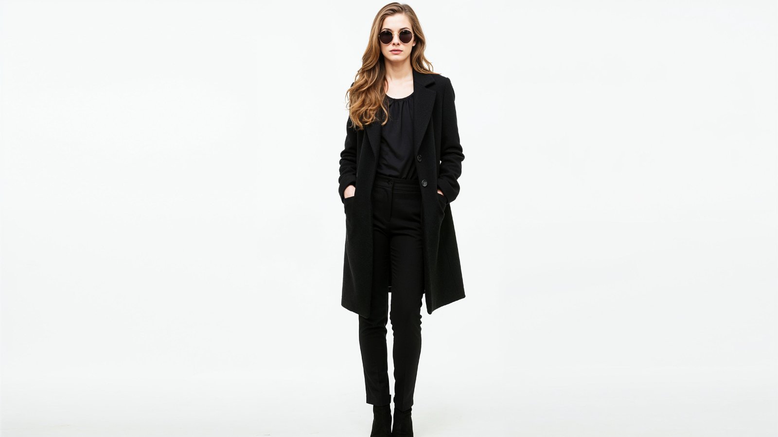 Stylish Young Woman Wearing Elegant Coat and Modern Fashion Outfit