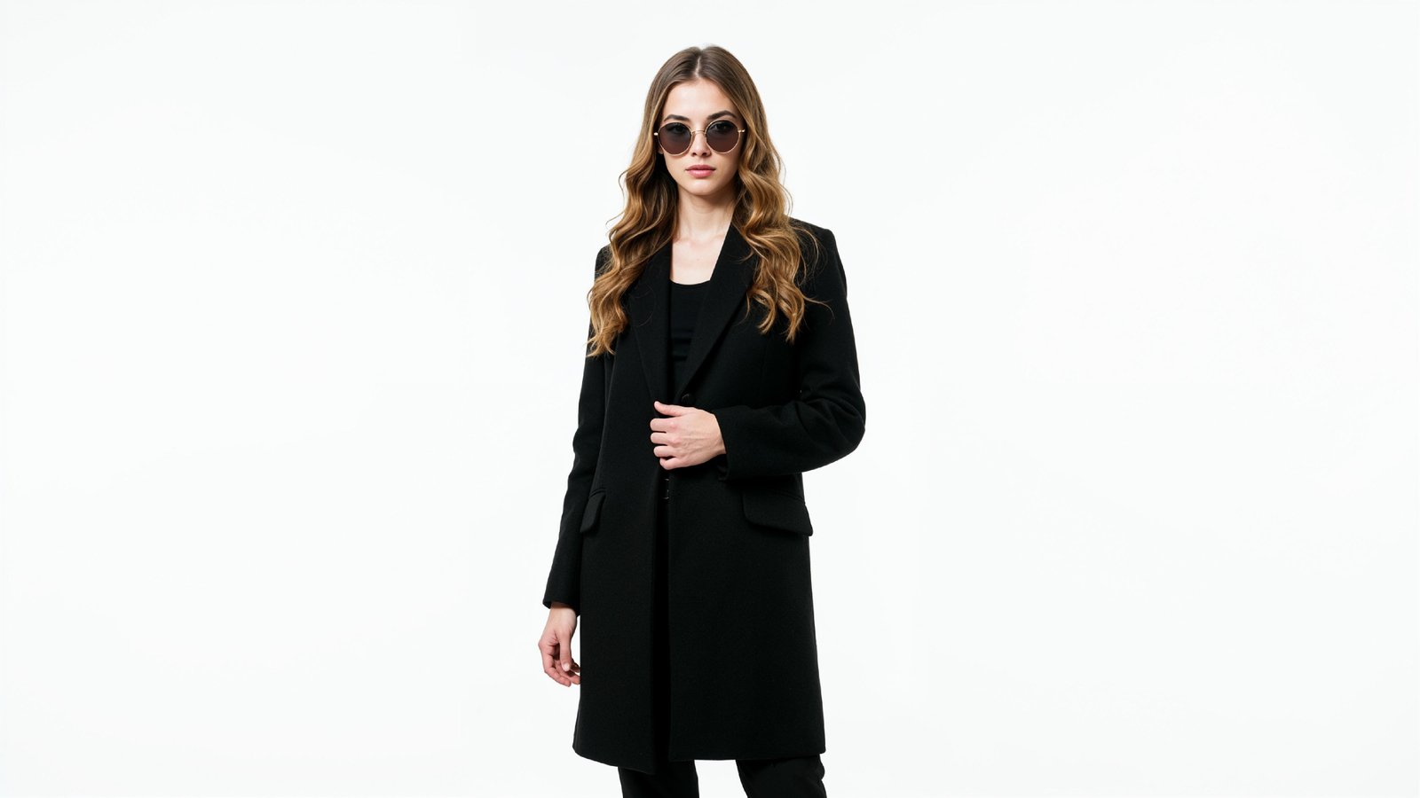 Stylish Young Woman Wearing Elegant Coat and Modern Fashion Outfit