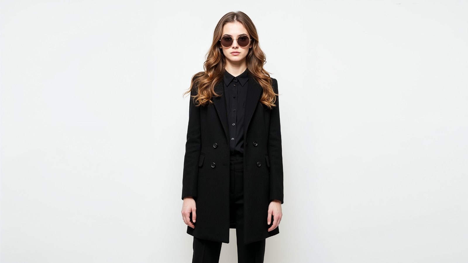 Stylish Young Woman Wearing Elegant Coat and Modern Fashion Outfit