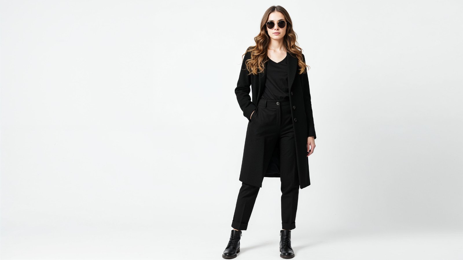 Stylish Young Woman Wearing Elegant Coat and Modern Fashion Outfit