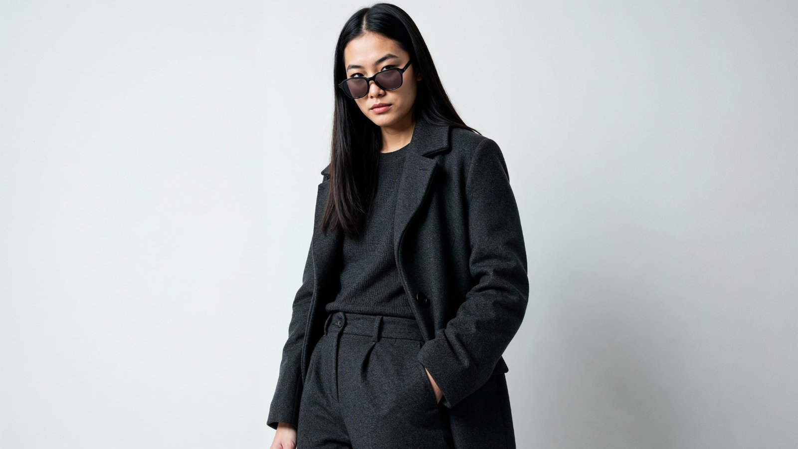 Stylish Young Woman Wearing Elegant Coat and Modern Fashion Outfit