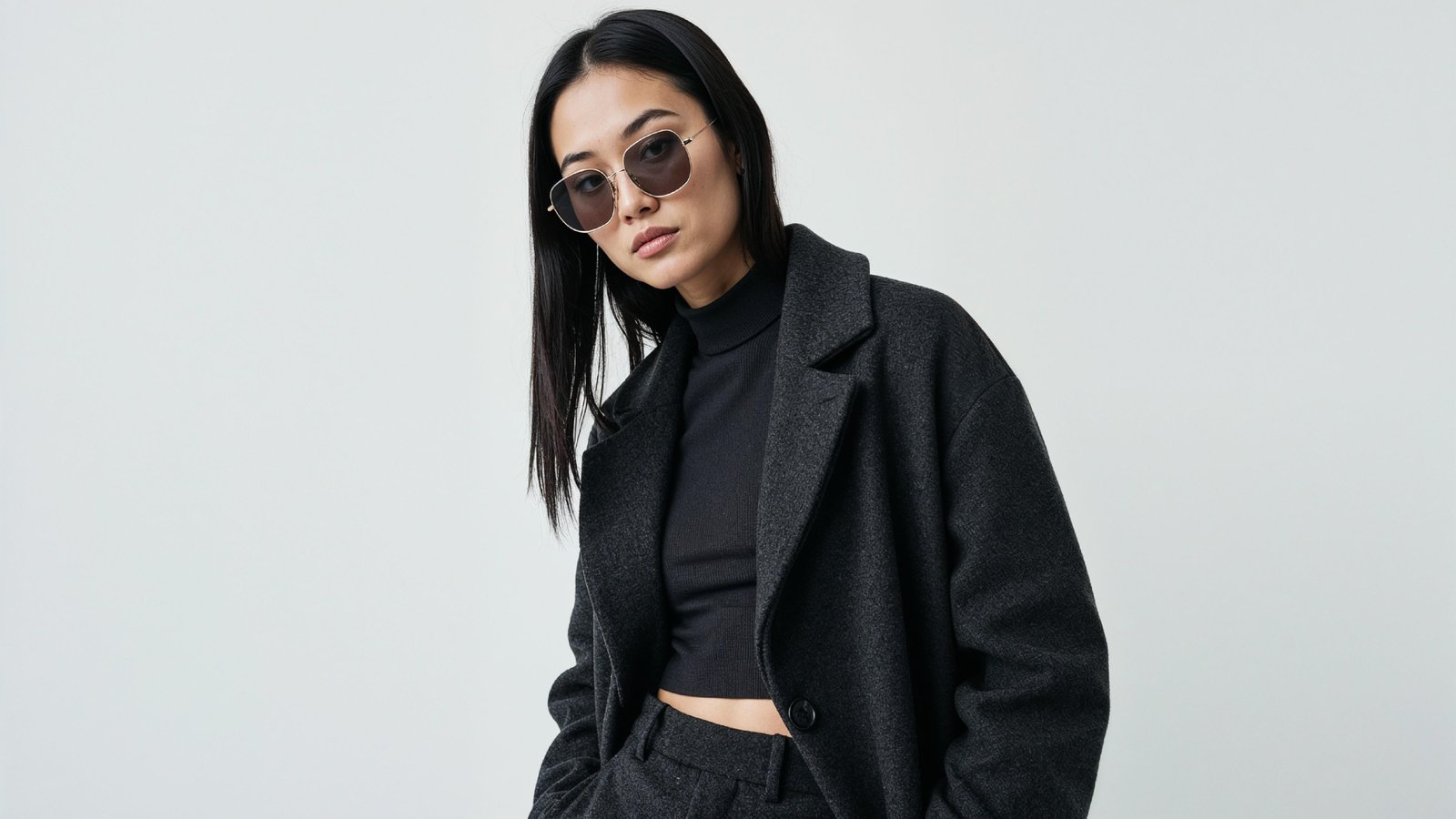 Stylish Young Woman Wearing Elegant Coat and Modern Fashion Outfit
