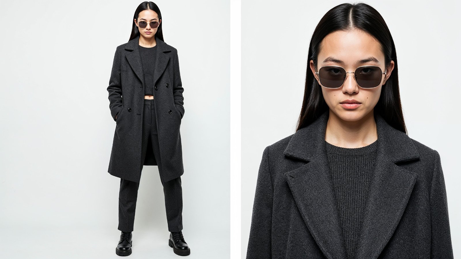 Stylish Young Woman Wearing Elegant Coat and Modern Fashion Outfit