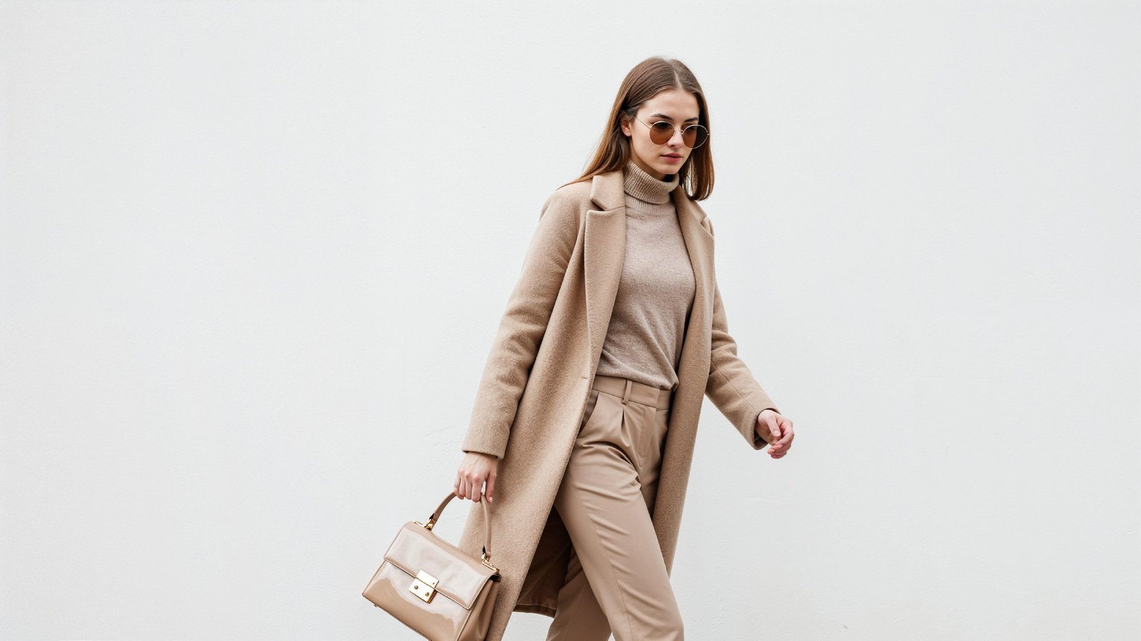 Stylish Young Woman Wearing Elegant Coat and Modern Fashion Outfit