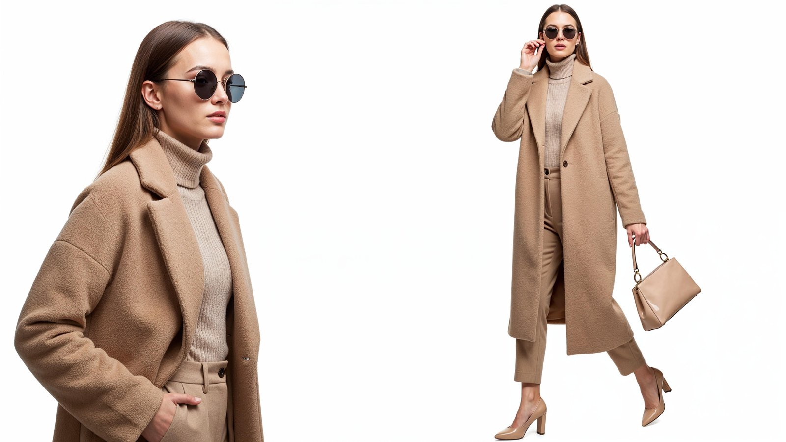 Stylish Young Woman Wearing Elegant Coat and Modern Fashion Outfit
