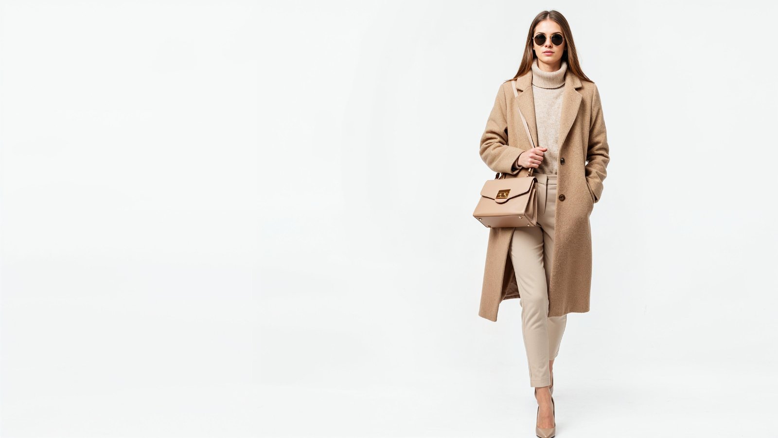 Stylish Young Woman Wearing Elegant Coat and Modern Fashion Outfit