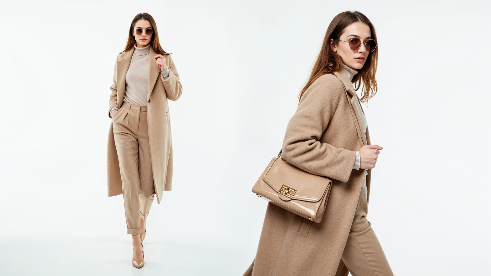 Stylish Young Woman Wearing Elegant Coat and Modern Fashion Outfit