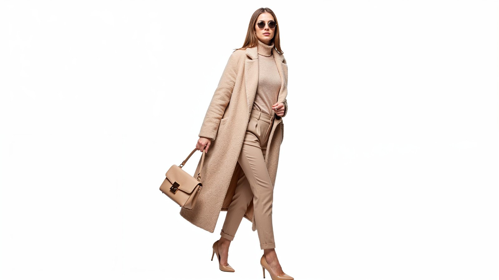 Stylish Young Woman Wearing Elegant Coat and Modern Fashion Outfit