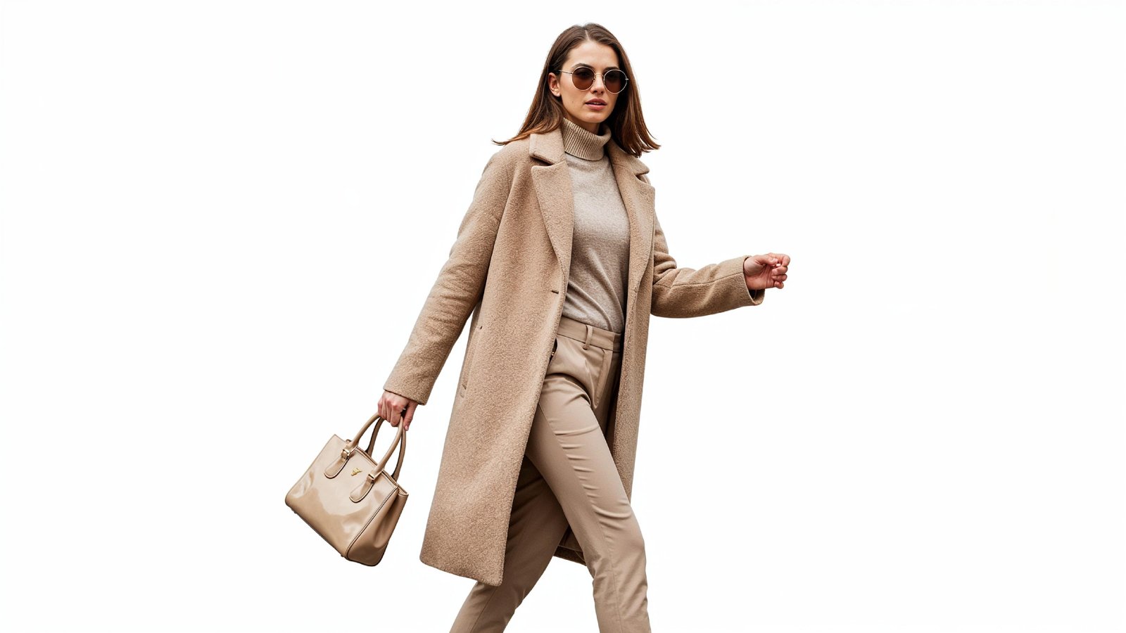 Stylish Young Woman Wearing Elegant Coat and Modern Fashion Outfit