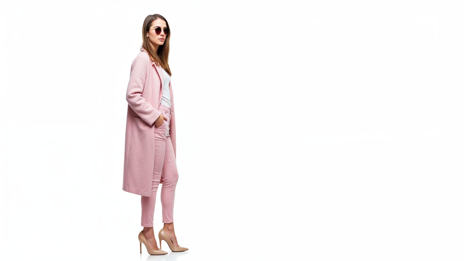 Stylish Young Woman Wearing Elegant Coat and Modern Fashion Outfit