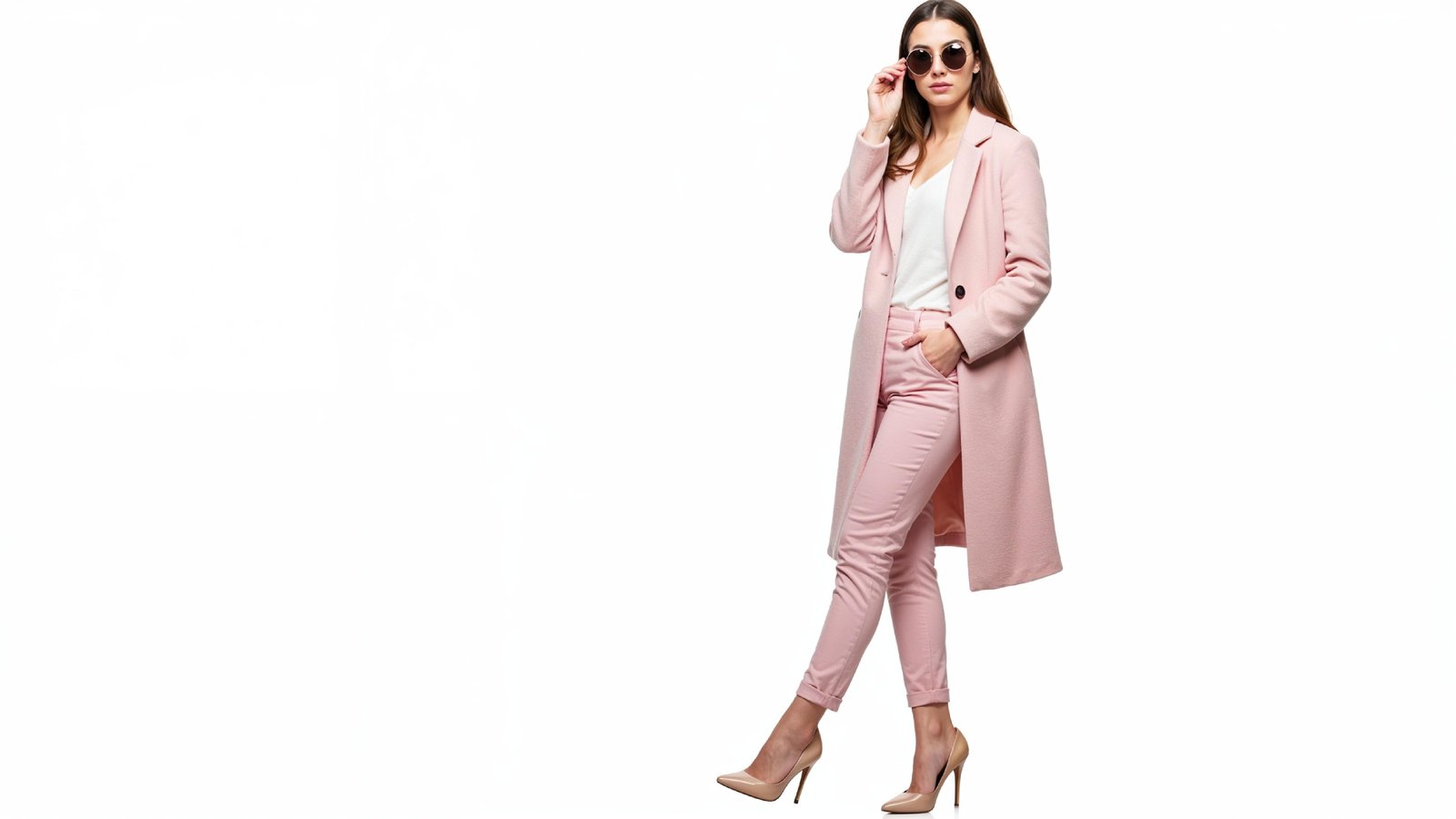 Stylish Young Woman Wearing Elegant Coat and Modern Fashion Outfit