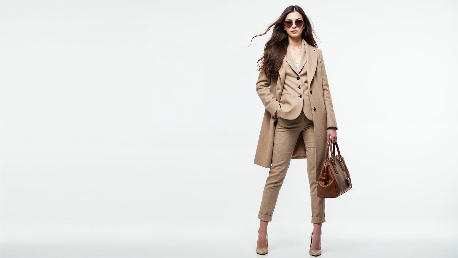 Stylish Young Woman Wearing Elegant Coat and Modern Fashion Outfit