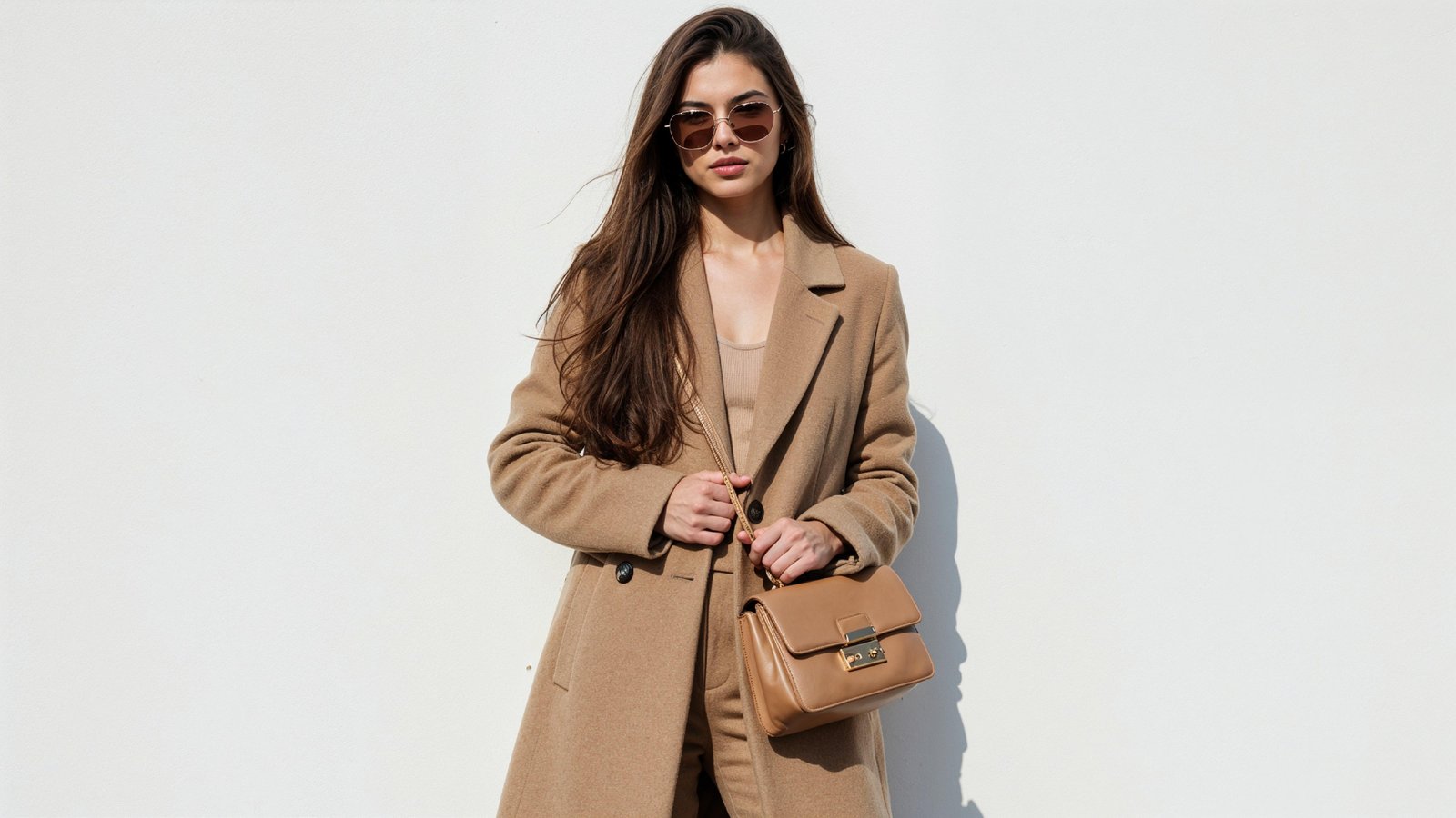 Stylish Young Woman Wearing Elegant Coat and Modern Fashion Outfit