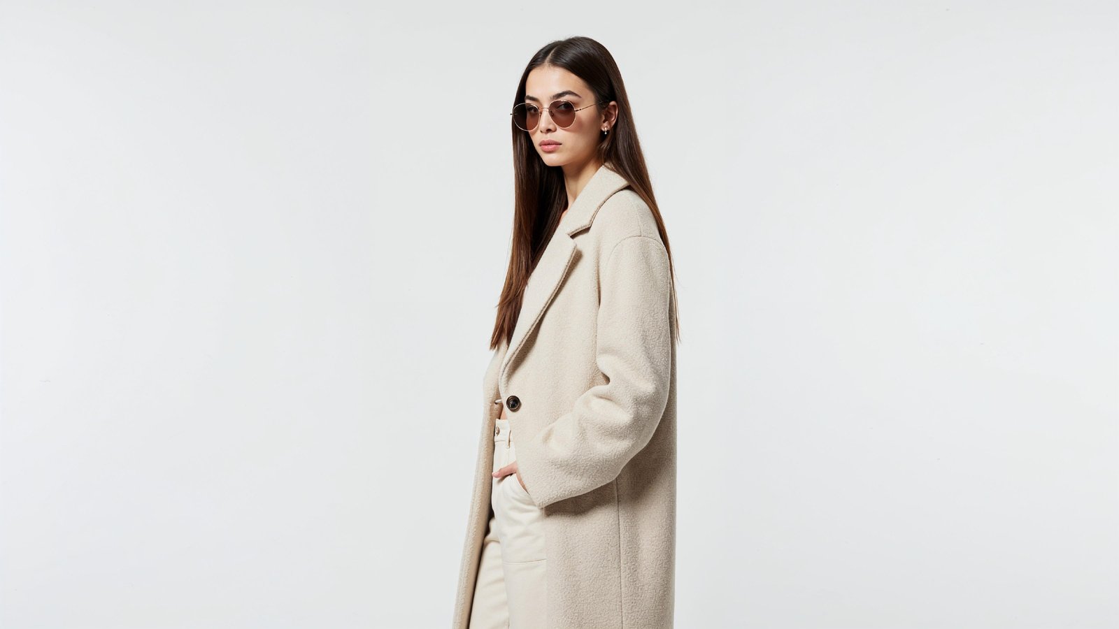 Stylish Young Woman Wearing Elegant Coat and Modern Fashion Outfit